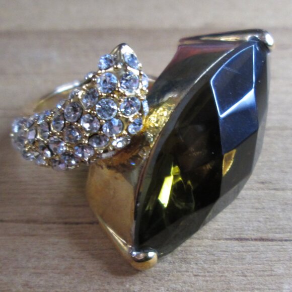 Large Marquise cut Smoky Brown CZ Cocktail ring with Pavé detail - Picture 5 of 11